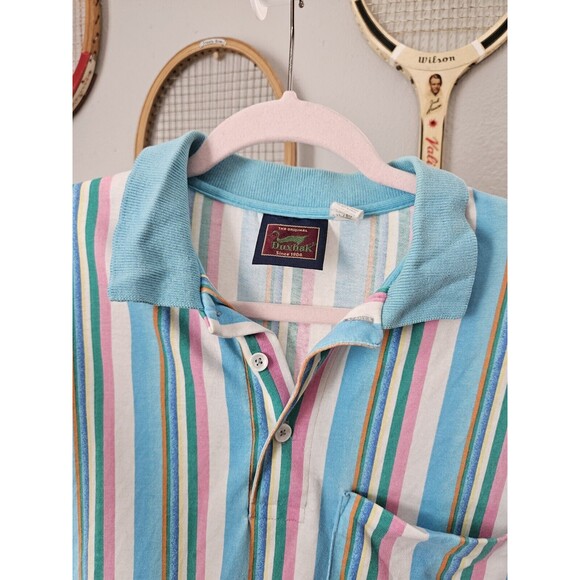 Duxbak The Original Mens Short Sleeve Retro Vintage Striped Polo Shirt Large VTG - Picture 6 of 11